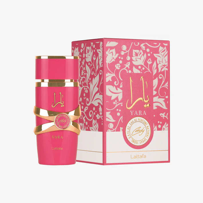 Yara Candy Original Eau de Parfum, 100 ml, Arabic Perfume for Women, Long Lasting Eau de Parfum from Dubai, Includes Atomiser, 5 ml, Sweet Fragrance with Fruit and Vanilla Notes (Yara Candy)